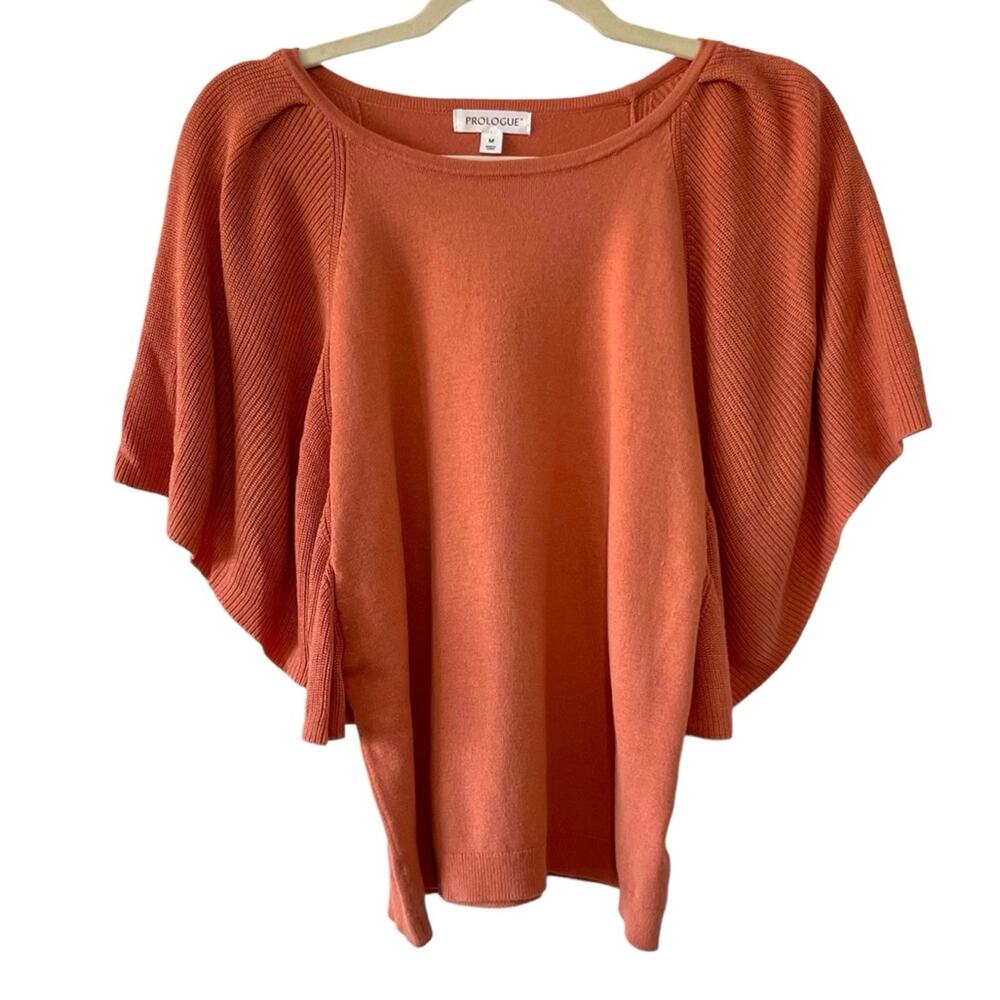Prologue Terracotta Pink Orange Ruffle Short Sleeve Sweater Blouse Size Medium